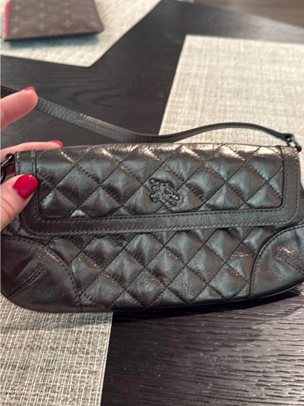 Burberry Metallic Quilted clutch - Metallic Gunmetal see defect